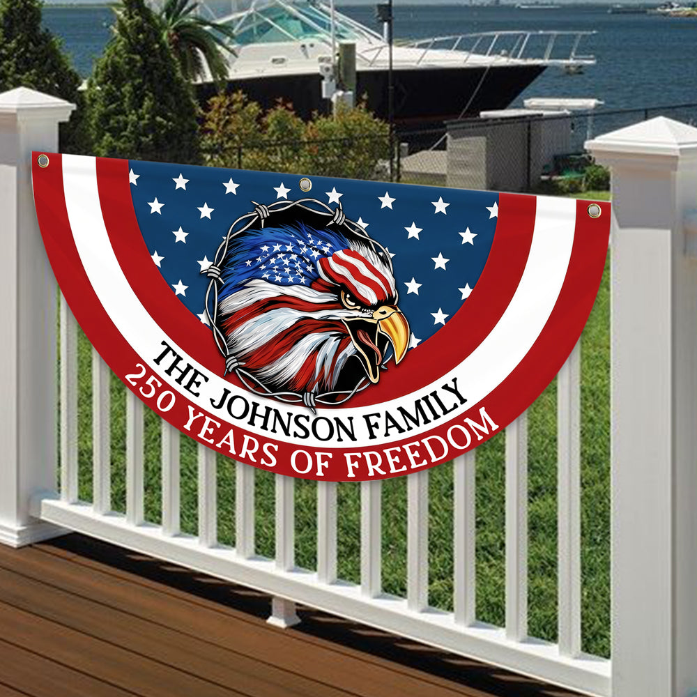 Custom Family Name American Flag 250 Years of Freedom 1776–2026 Patriotic Non-Pleated Fan Flag HO82 901334