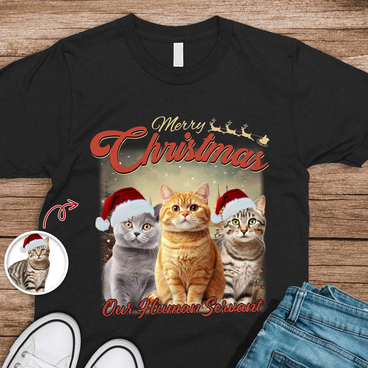 Merry Christmas My Human Servant Custom Funny Cat Photo Shirt CH07 896290