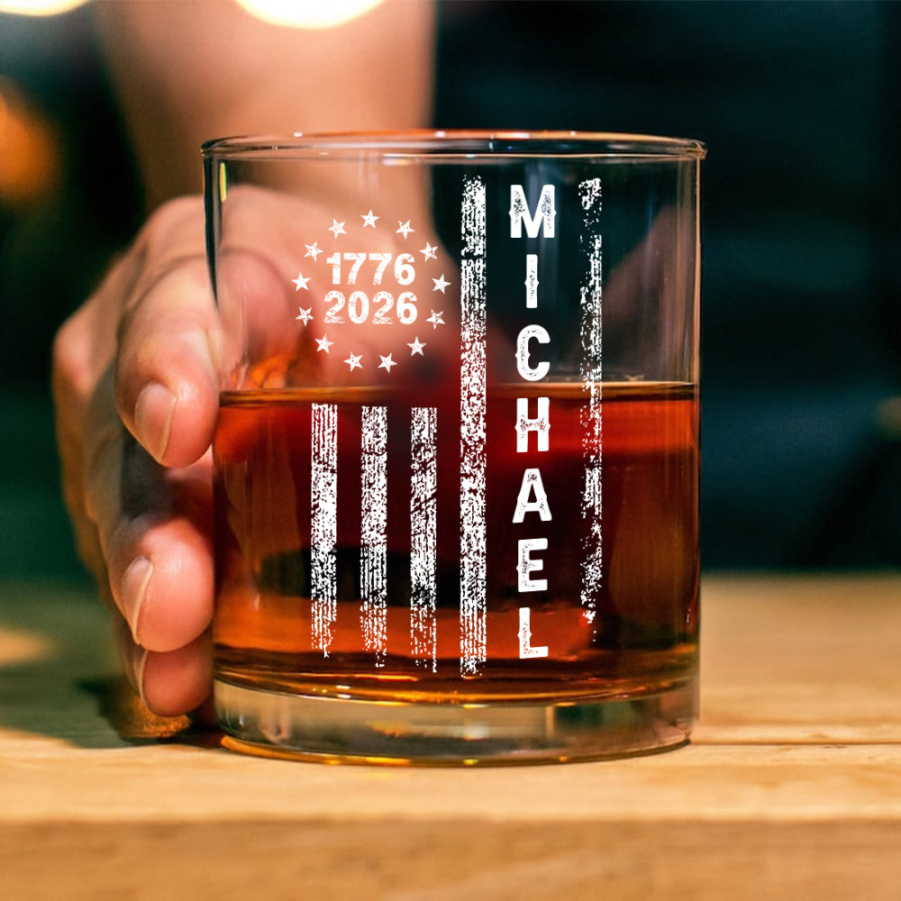 Personalized Name American 1776–2026 Flag Whiskey Glass HA75 920266