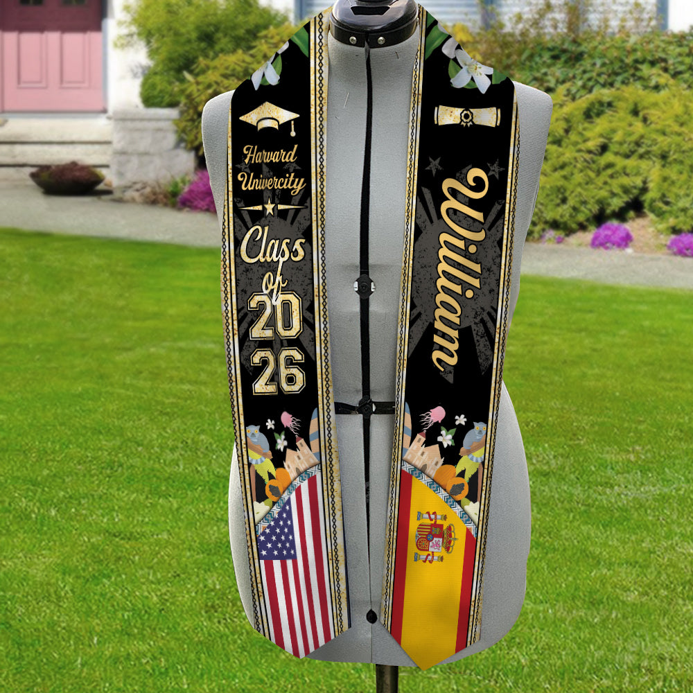 Personalized Class Of 2026 Country Flag Stoles Graduation Gift LM32 897695