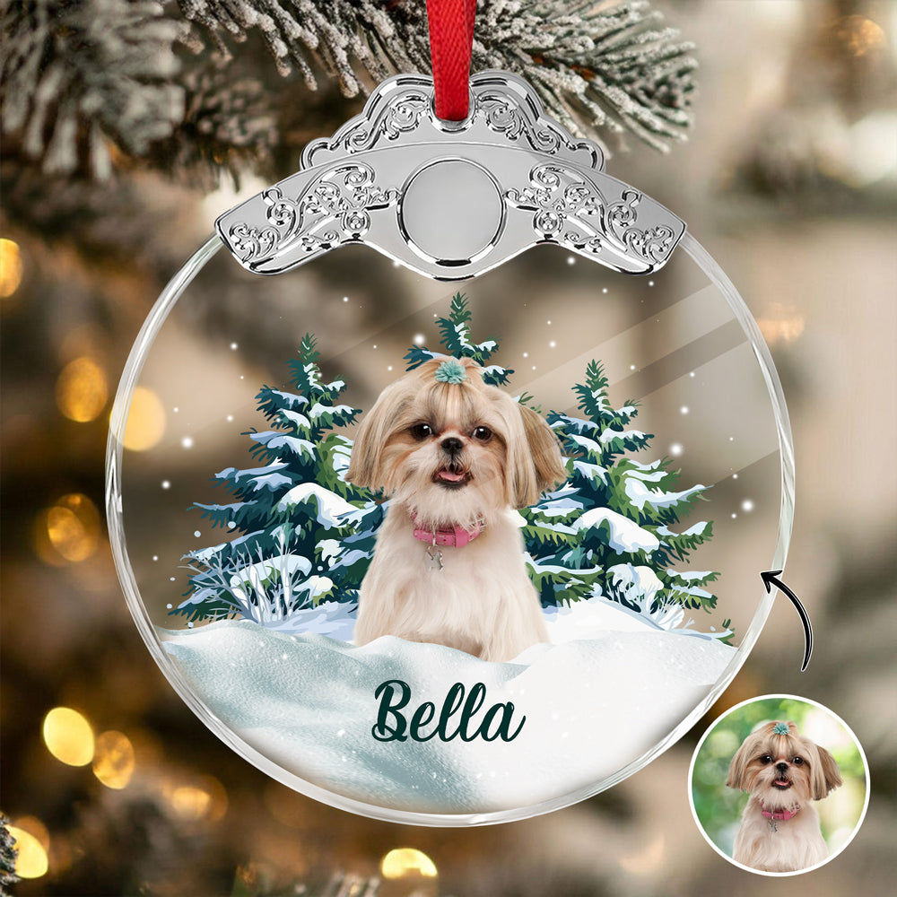 Custom Dog Photo Metal Top Glass Ornament For Christmas HA75 897170