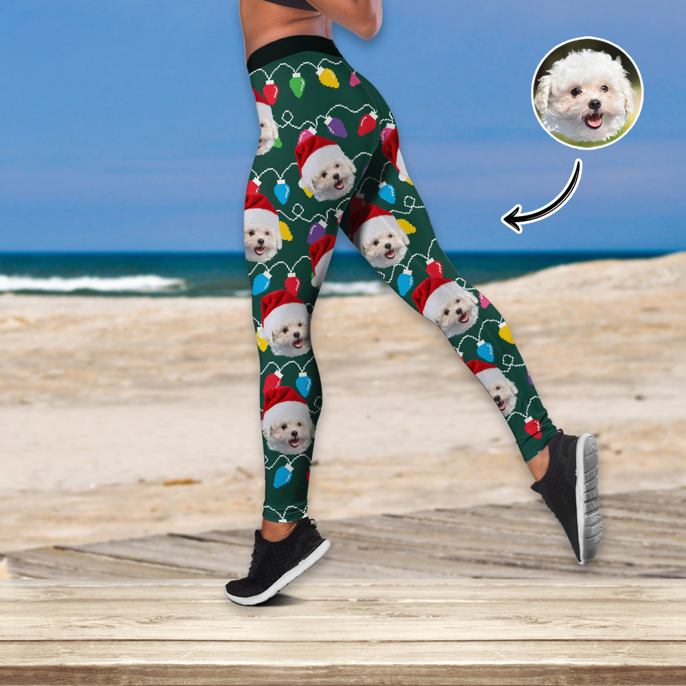 Custom Dog Face Photo With Colorful Christmas Lights Legging HO82 900476