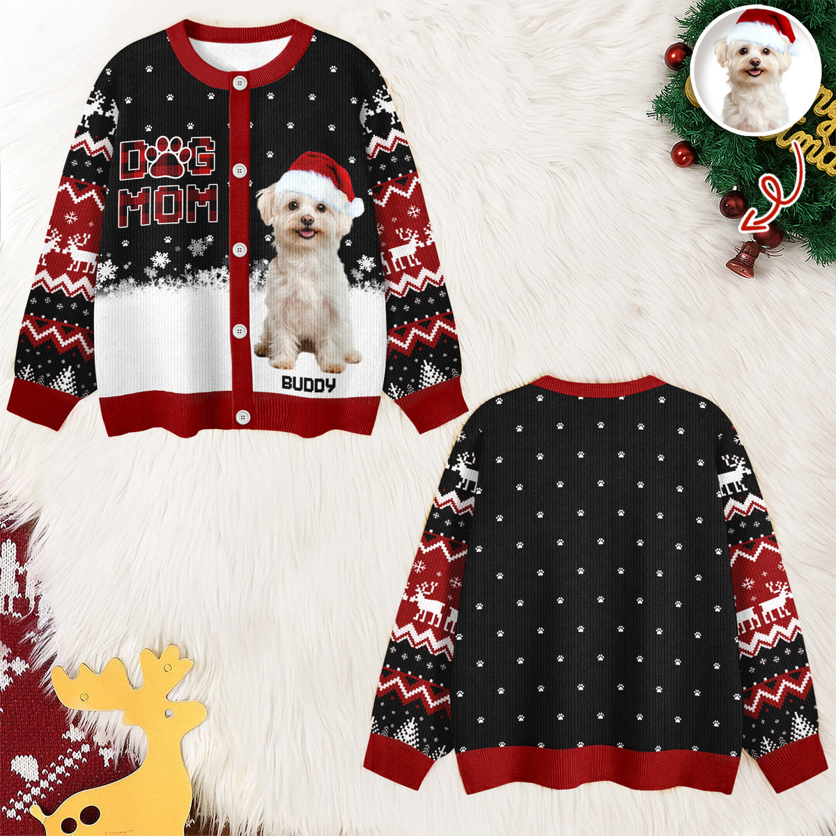 Custom Dog Photo Christmas Pattern Cardigan Christmas Gift HA75 898174