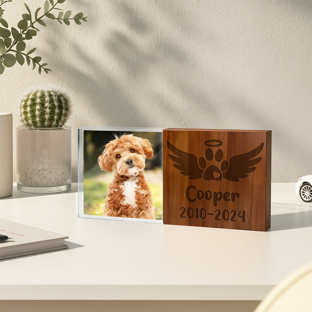 Custom Photo Dog Memorial Wooden & Acrylic Photo Block Set Gift For Dog Loss CH07 896232