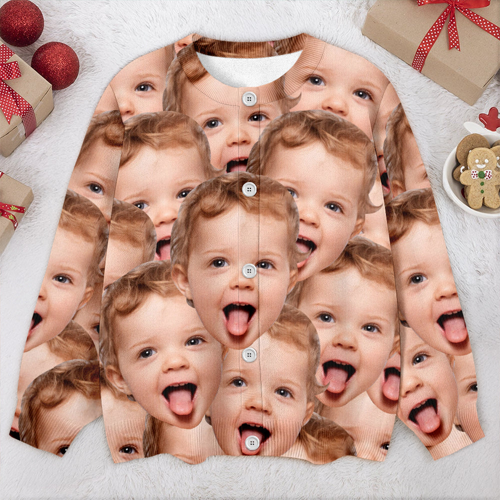 Custom Funny Kid Face Cardigan Gift For Family CH07 899826