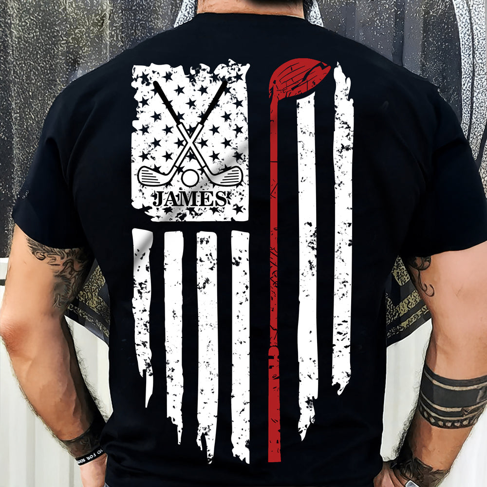 Personalized Name American Flag Golf Back Personalized Back Side Dark Shirt HA75 898632
