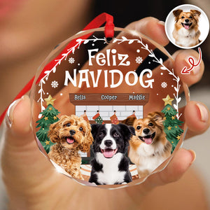 Custom Photo Cozy Room Feliz Navidog - Personalized Circle Glass Ornament LM32 895759