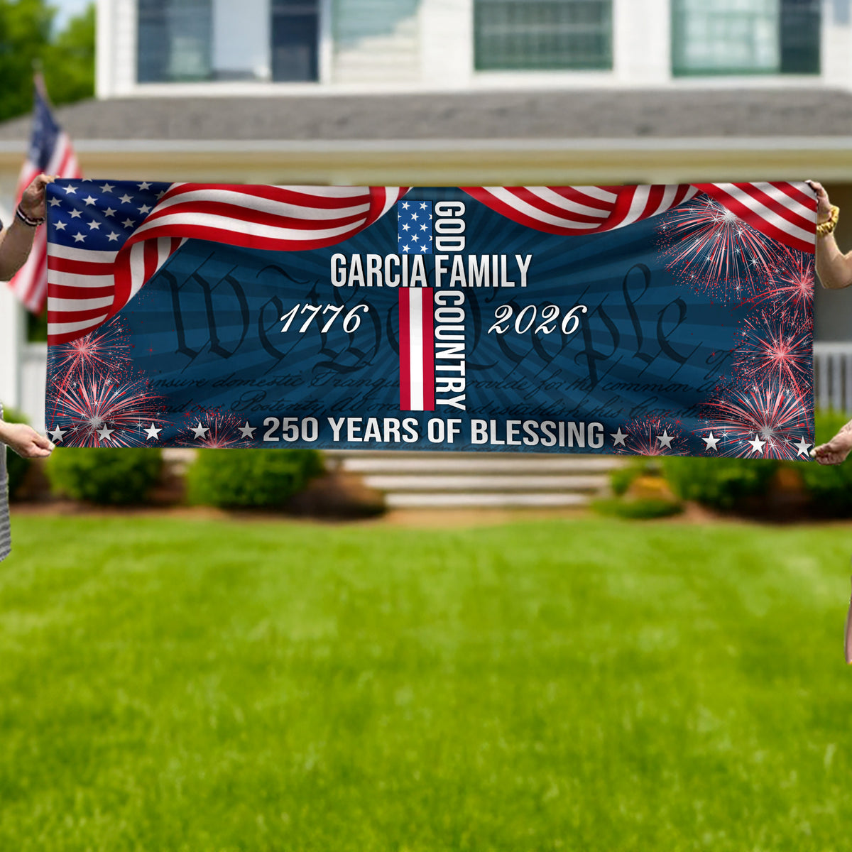 Custom Family Name Patriotic American Flag 250 Years of Blessing God Banner CH07 910644