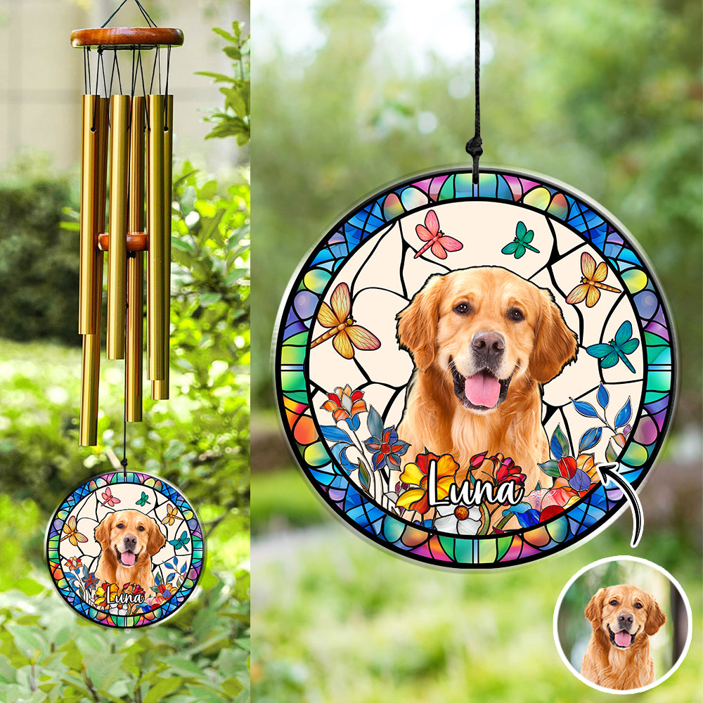 Custom Dog Photo With Flower Memorial Acrylic Wind Chimes For Dog Lovers HO82 894848