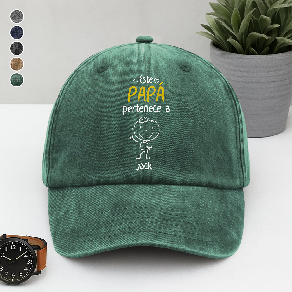 Este Abuelo Papá Pertenece A – Gorra de Mezclilla Vintage Lavada Personalizada HA75 897688