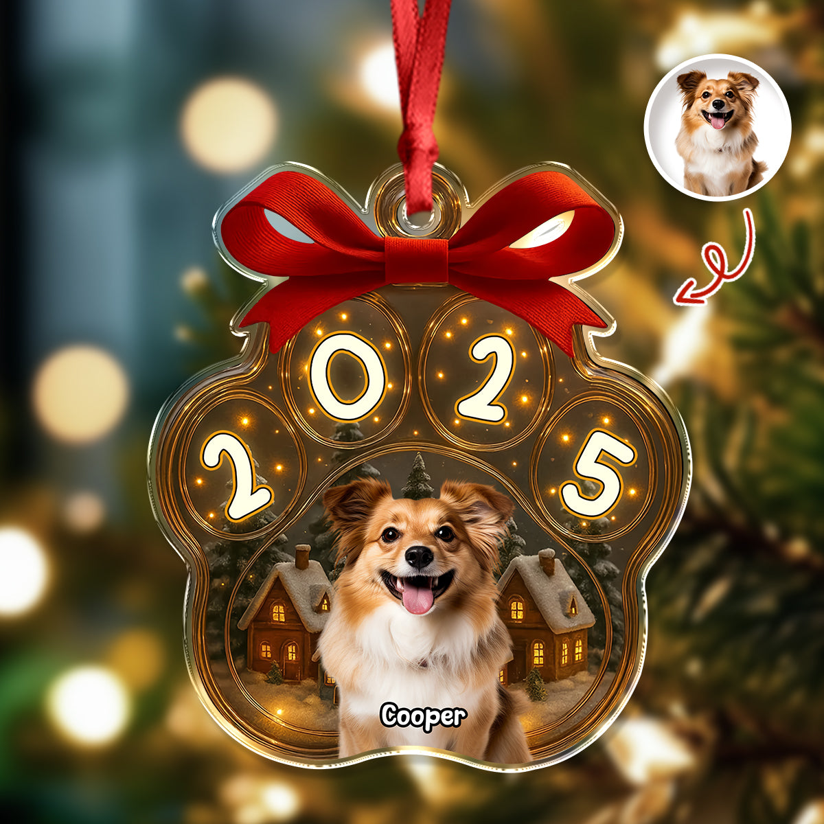 Custom Cute Dog Photo Personalized Dog Paw Christmas Acrylic Ornament CH07 896776