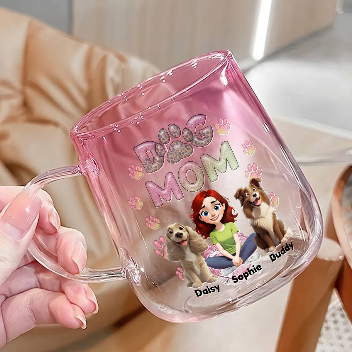 Personalized Dog Mom Pink Gradient Glass Mug - Gift For Dog Mom, Mother's Day HO82 901766