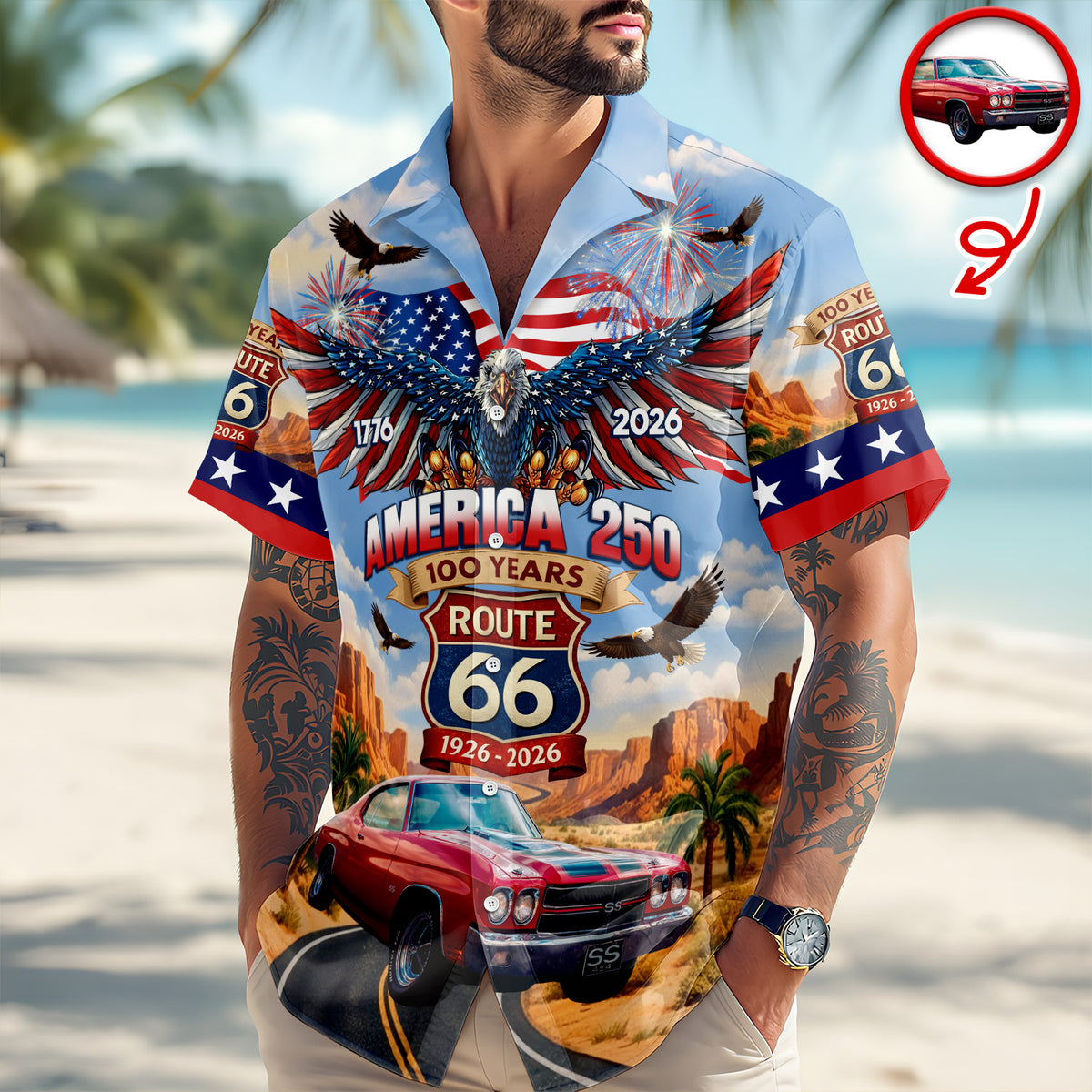 Custom Car Photo America 250 100 Years Route 66 1926-2026 Hawaii Shirt CH07 910542