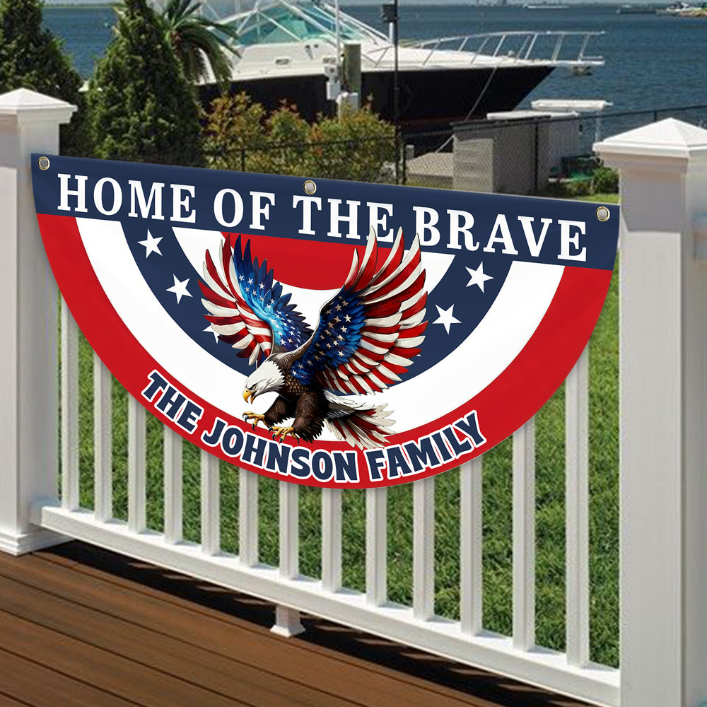 Custom Family Name Home Of The Brave Patriotic Eagle Non-Pleated Fan Flag HO82 901942