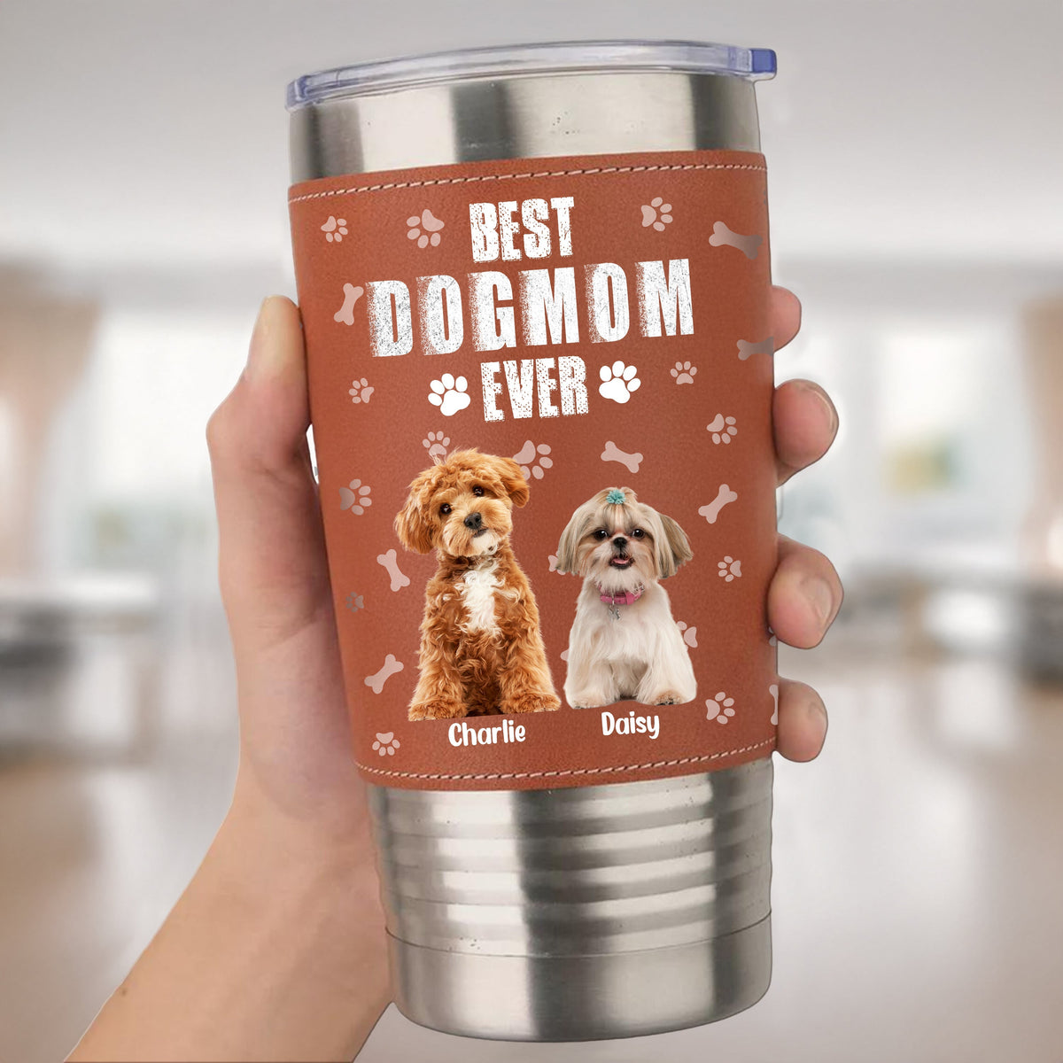 Custom Photo Best Dog Dad Cooler Version Leather Tumbler LM32 893695