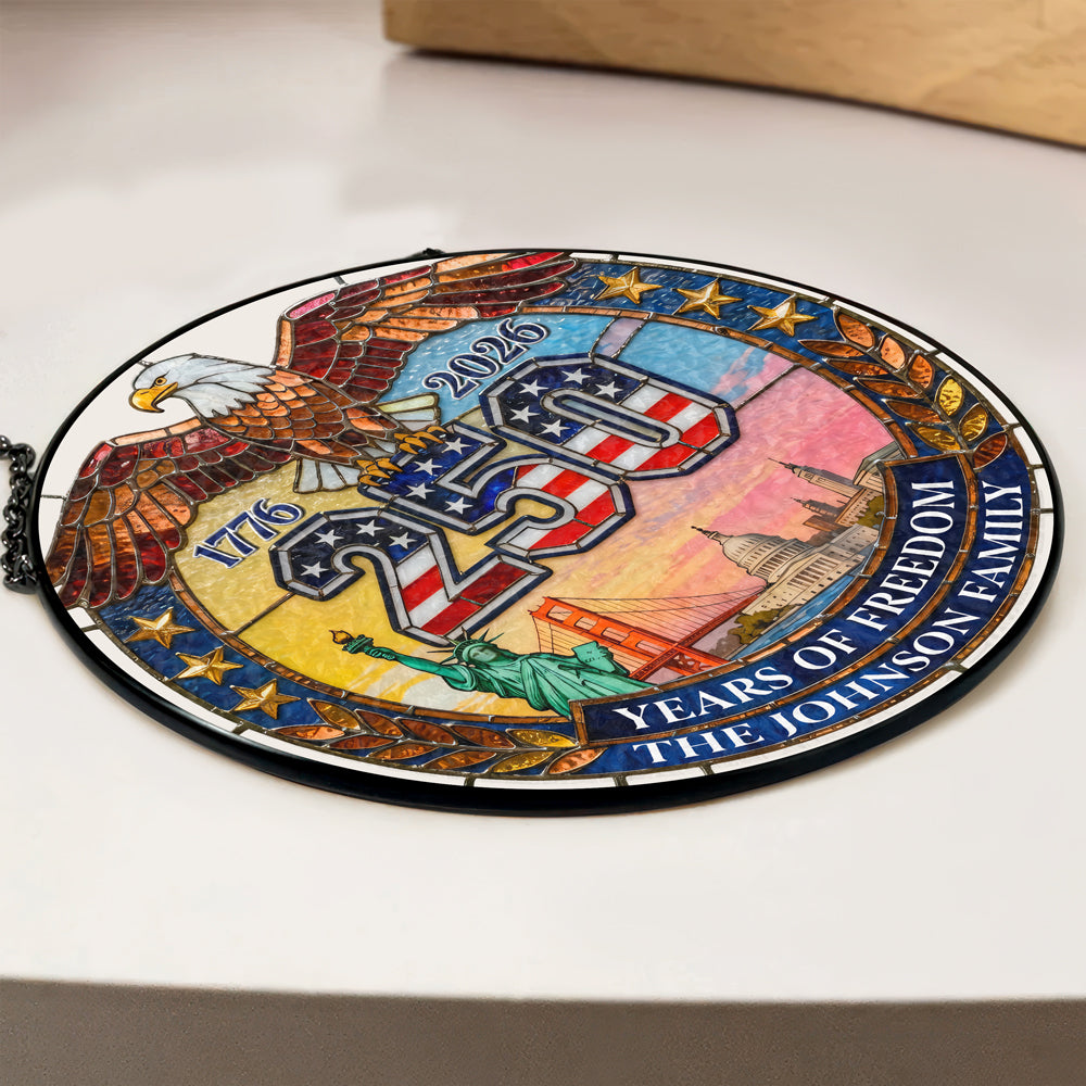 Custom Family Name American Eagle 250 Years Of Freedom Stained Glass Suncatcher LM32 899281