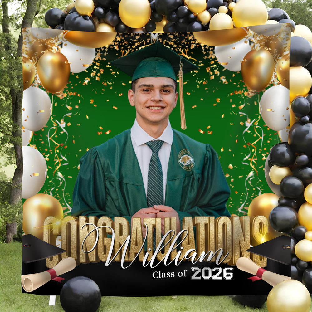 Custom Photo Congrats Graduation Class Of 2026 Balloons Backdrop HO82 902032