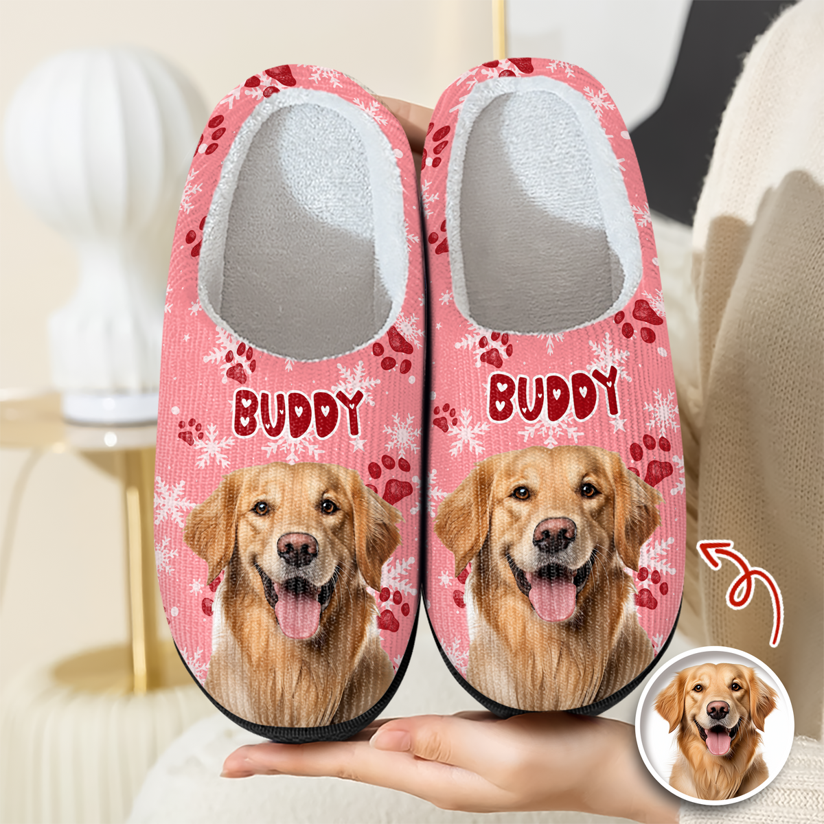 Custom Dog Photo Christmas Fluffy Slippers Christmas Gift CH07 896402