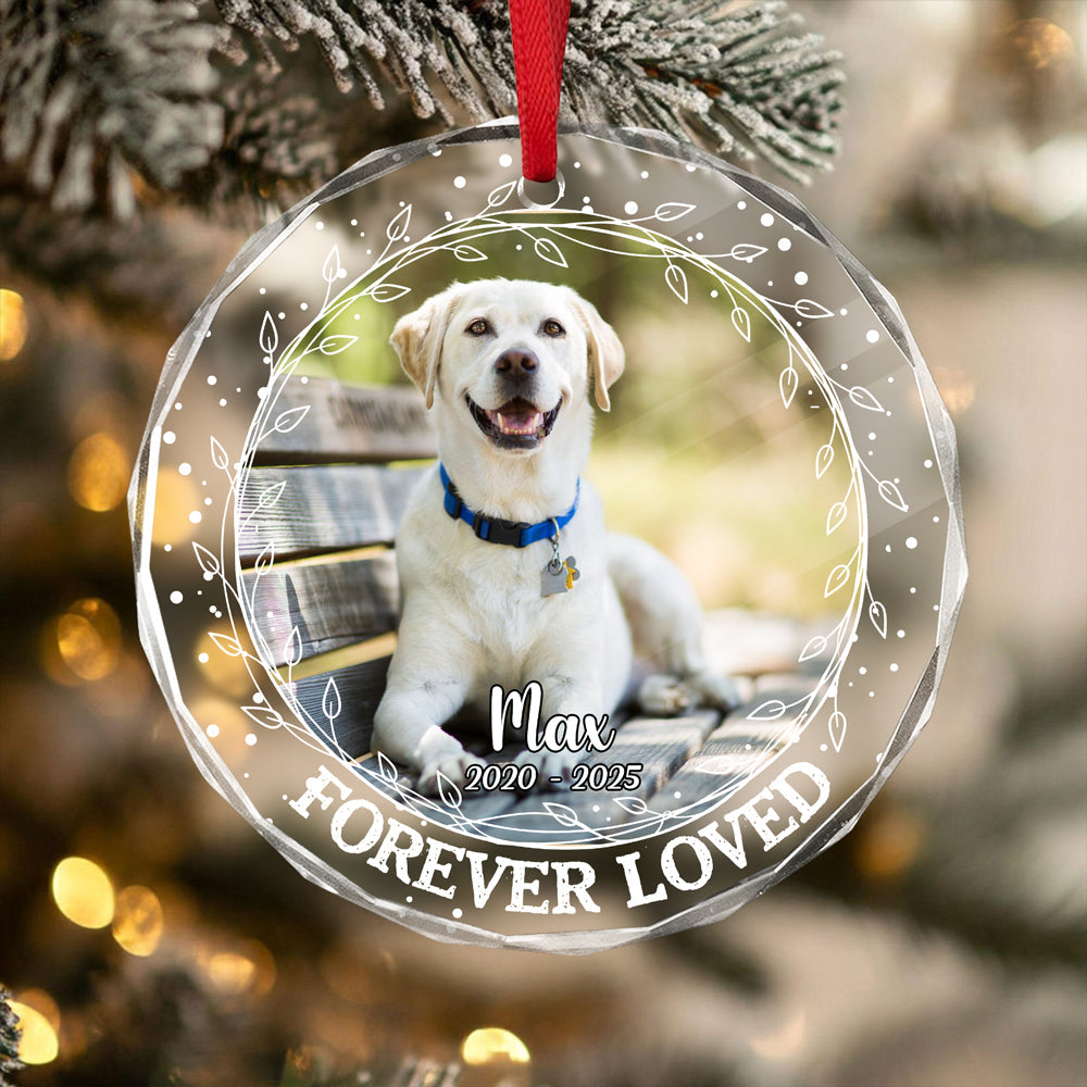 Custom Photo Forever Loved Christmas Glass Ornament Memorial Gift For Dog Lovers TH10 896403