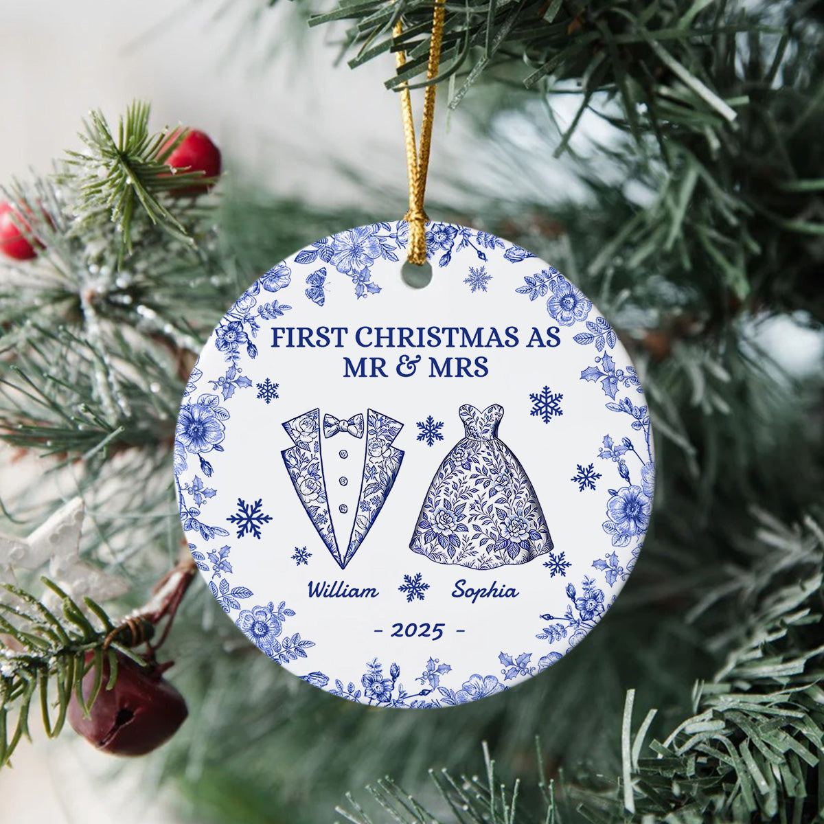 First Chirstmas As a Mr Mrs Personalized Circle Ceramic Ornament Christmas For Husband Wife CH07 896940