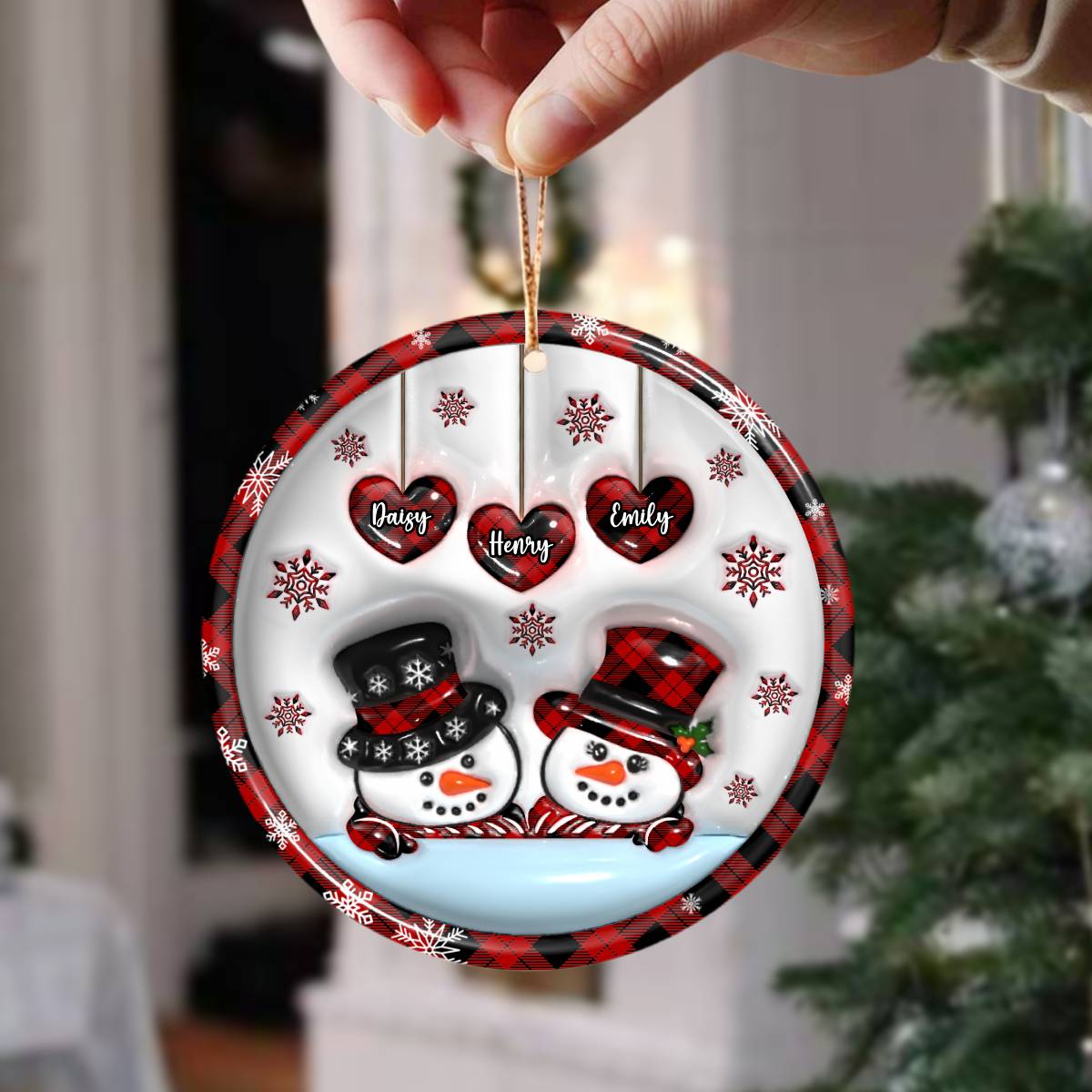 Dad Mom Snowman Christmas 3D Inflated Effect Ceramic Ornament Personalized Gift For Family HO82 894722