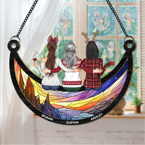 Friends, Sisters Sitting On The Moon Personalized Gift Suncatcher HA75 891360