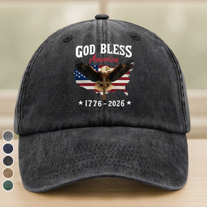 Patriotic 250th Anniversary God Bless America Eagle 1776–2026 Washed Denim Baseball Cap HO82 900978