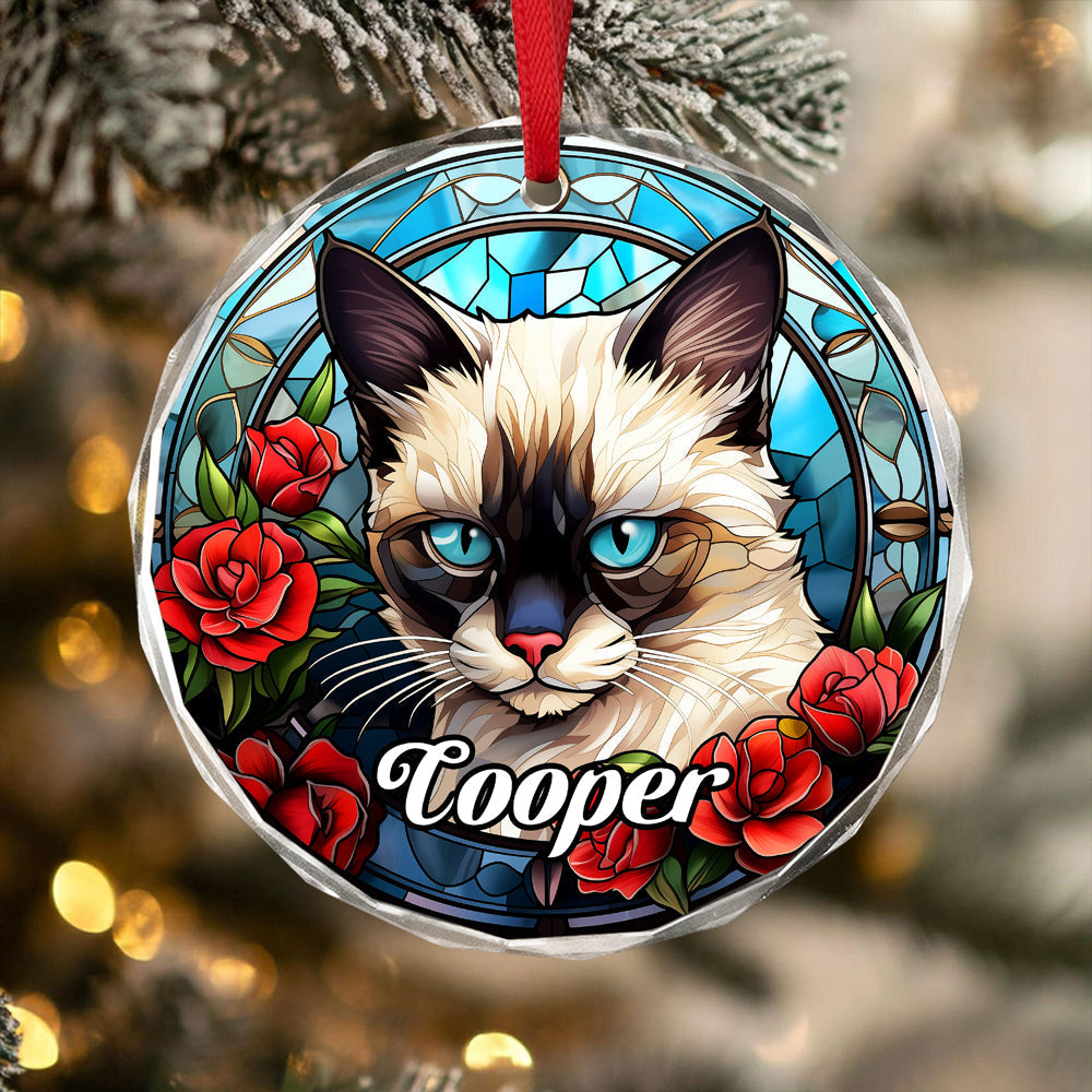 Custom Cat Stained Glass Style Christmas Glass Ornament TH10 896417