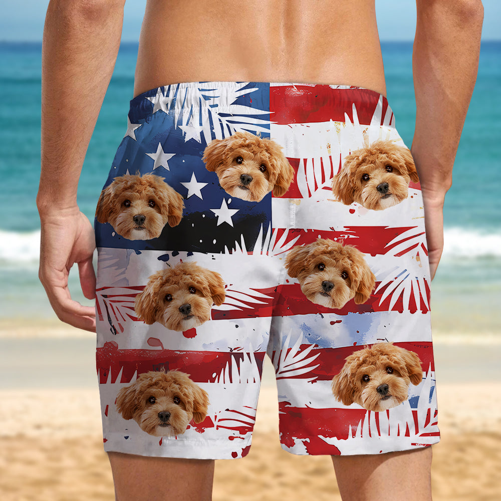 Custom Photo Dog Cat US Flag Tropical Summer Beach Shorts HA75 892584