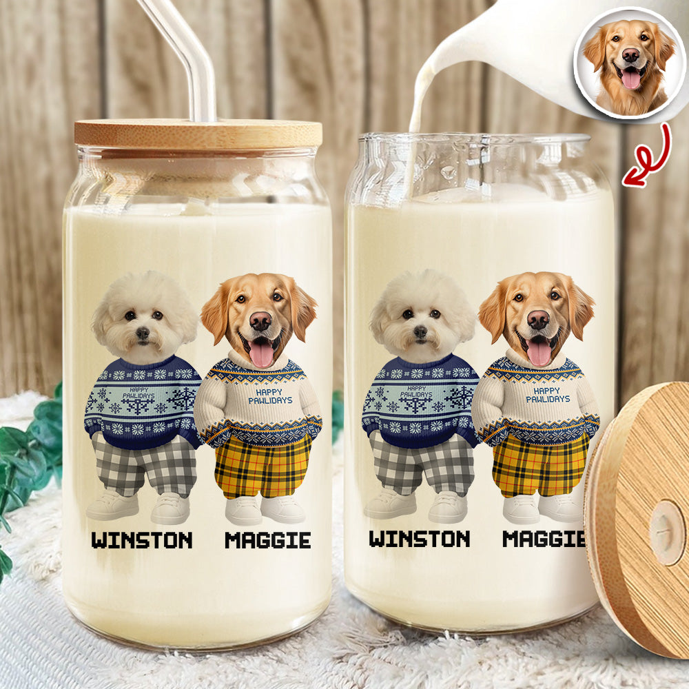 Custom Photo Dog Cat Xmas Clothes Christmas Glass Can With Lid For Dog Cat Lovers CH07 899140