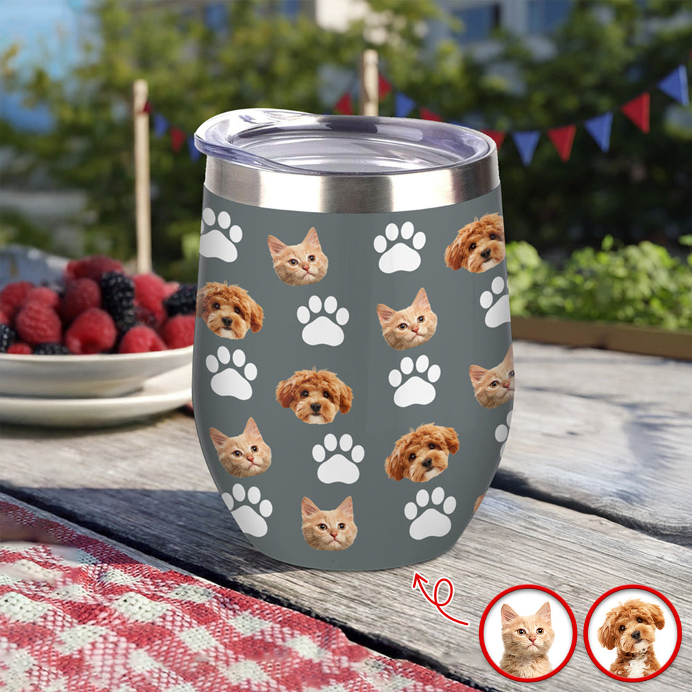 Custom Pet Photo With Icon Wine Tumbler For Dog And Cat Lovers TH10 894275