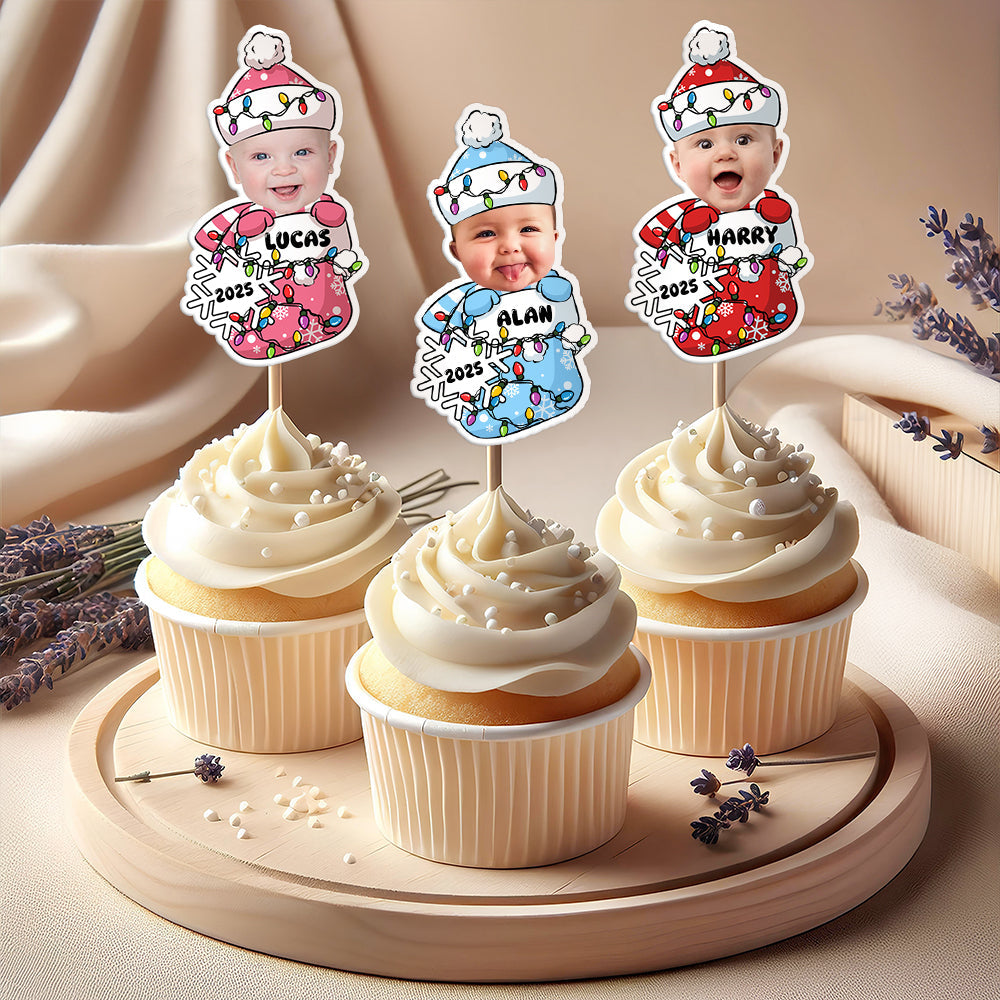 Custom Photo Peeking Baby First Christmas - Personalized Cupcake Toppers LM32 895781