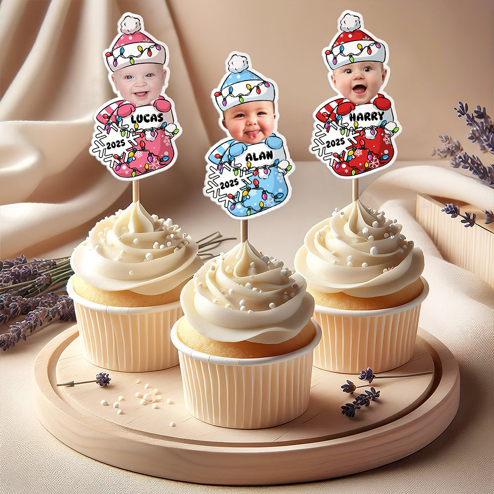Custom Photo Peeking Baby First Christmas - Personalized Cupcake Toppers LM32 895781