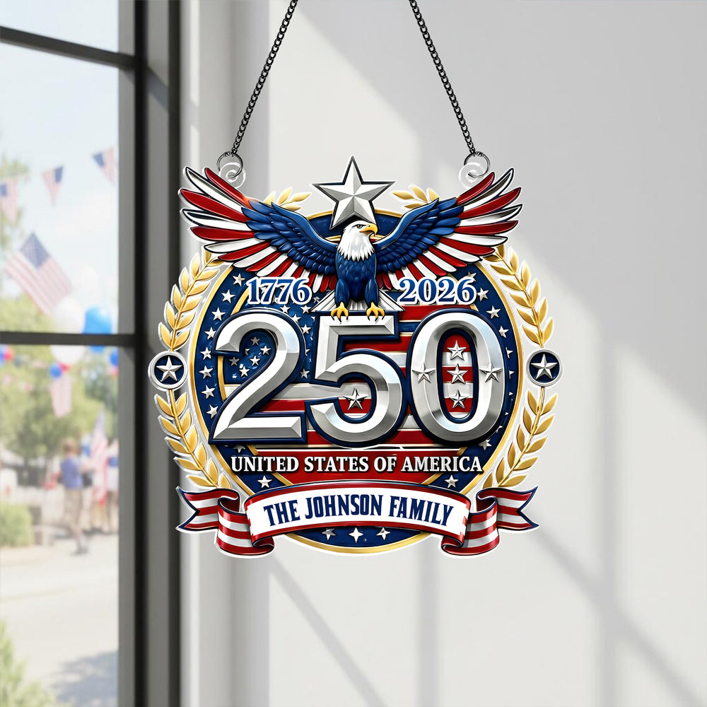 Custom Family Name USA 250th Anniversary Patriotic Acrylic Suncatcher LM32 899279