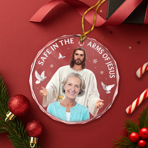 Custom Photo Safe In The Arms Of Jesus Memorial Glass Ornament HA75 897864
