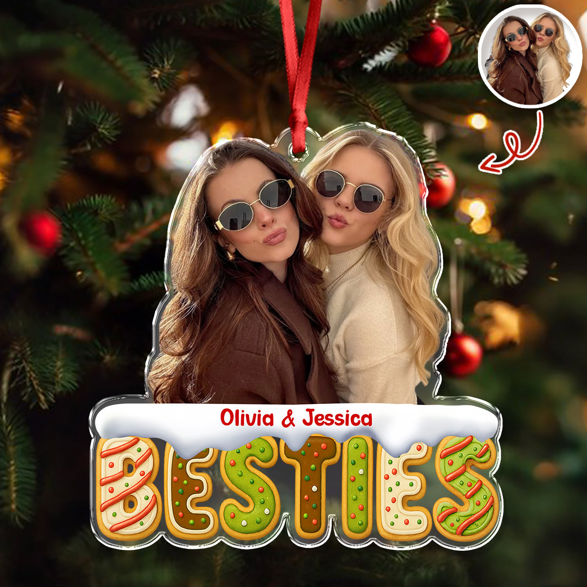 Custom Funny Photo Bestie Photo Christmas Cake Cookie Acrylic Ornament LM32 895939