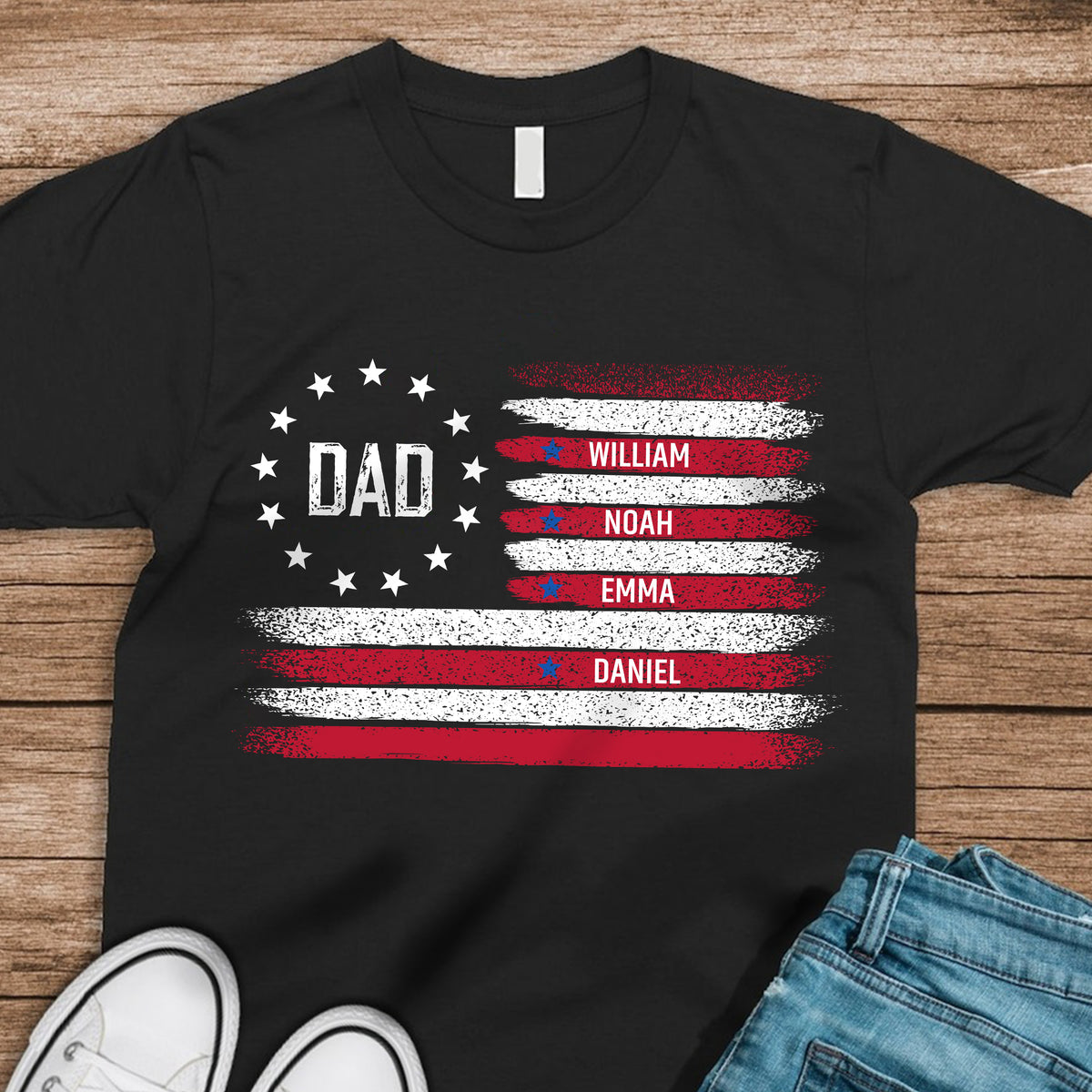 Personalized American Flag Dad Shirt - Custom Kids' Names Father's Day Dark Shirt CH07 910608