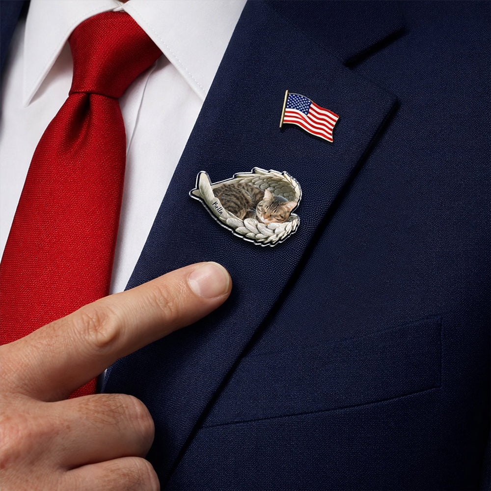 Custom Photo Pet Within Angel Wings Memorial Dog Cat Acrylic Pin CH07 911108