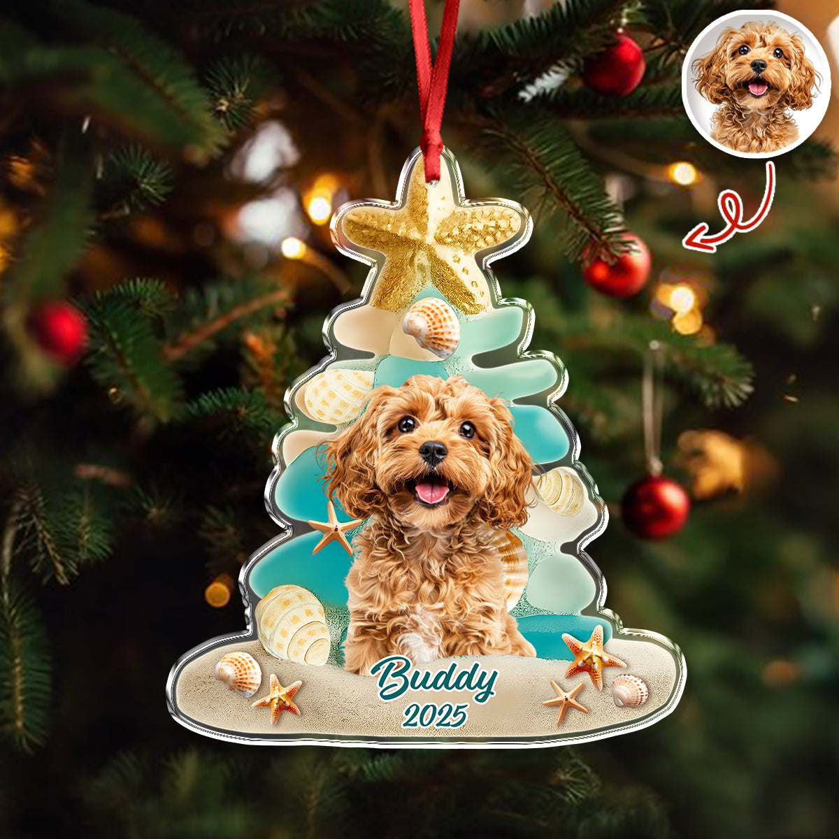 Custom Cute Dog Photo Sea Glass Christmas Acrylic Ornament For Dog Lovers LM32 895997