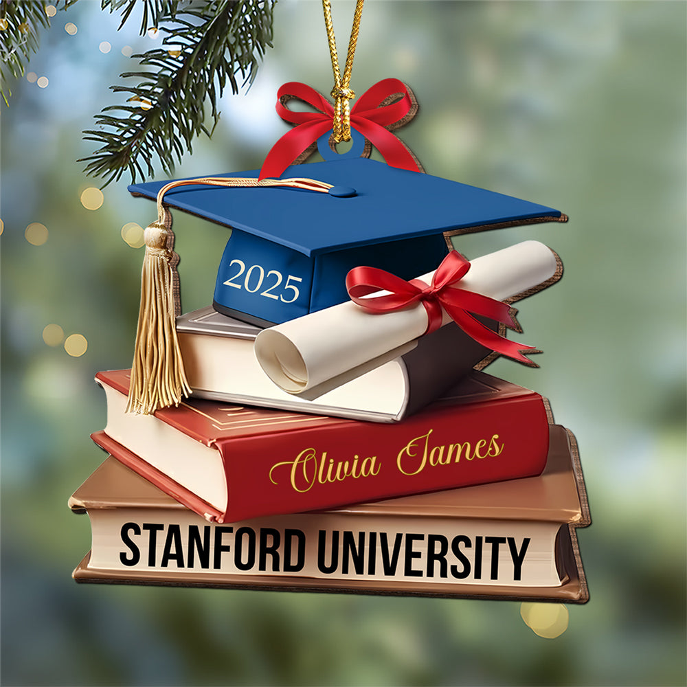 Graduation Cap With Books - Personalized Wooden Ornament Graduation Gifts LM32 897319