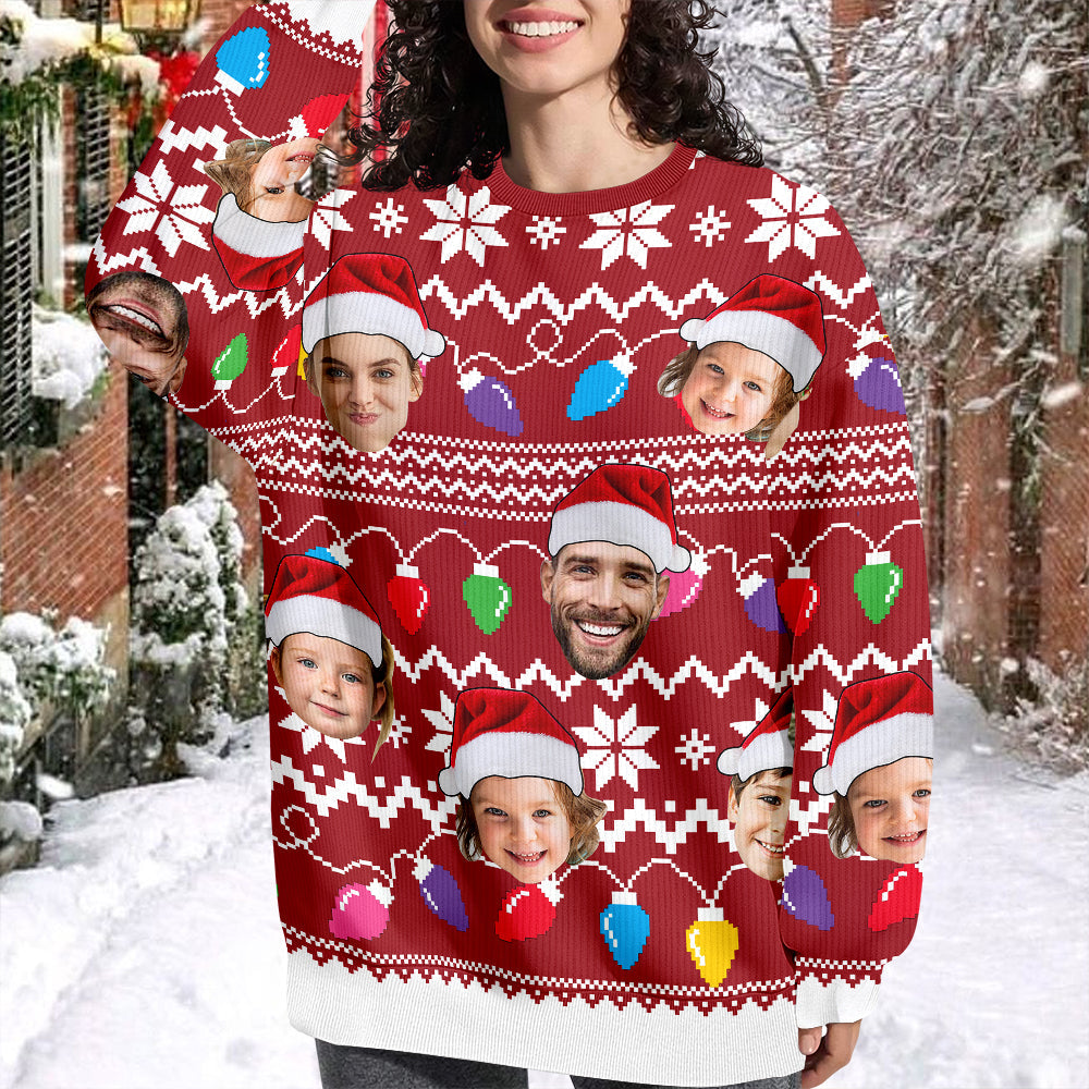 Custom Funny Face Photo Xmas Leds Family Ugly Sweater HO82 900076