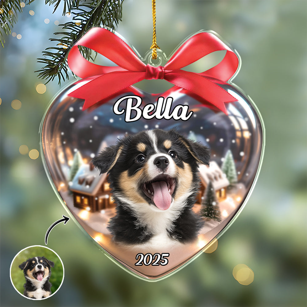 Custom Dog Photo Heart Shaped Acrylic Ornament Christmas Gift For Dog Lovers CH07 899332