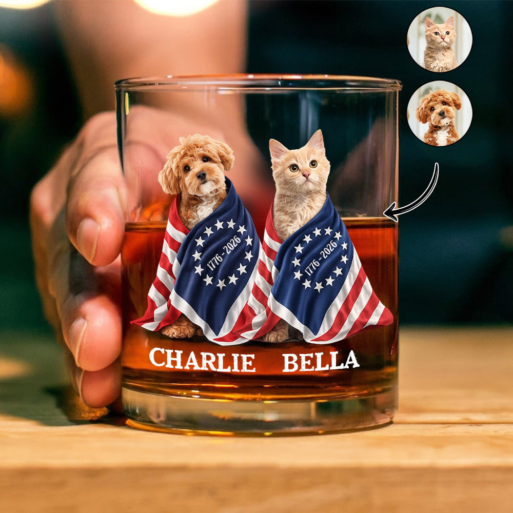 Custom Photo Dog Cat With America 250 Whiskey Glass HO82 901258