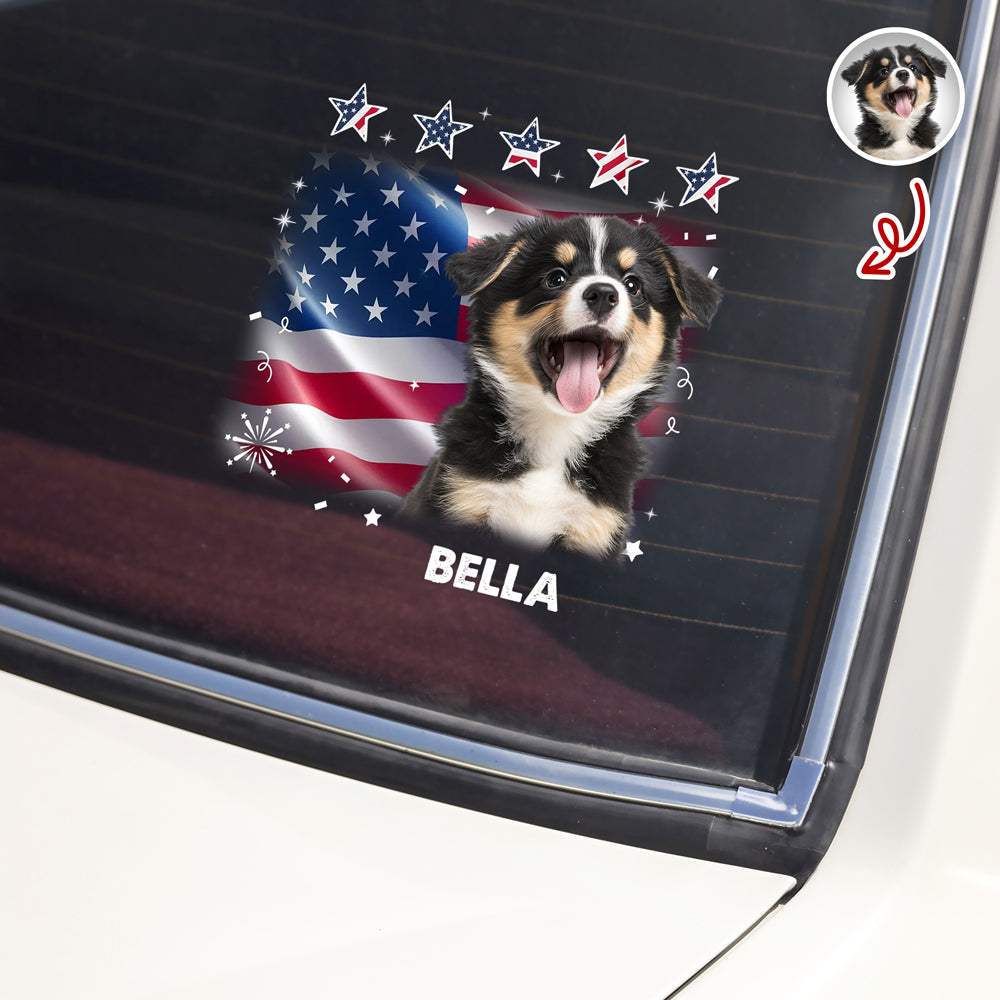 Custom Photo Dog With American Flag Car Window Decal Sticker HA75 920564