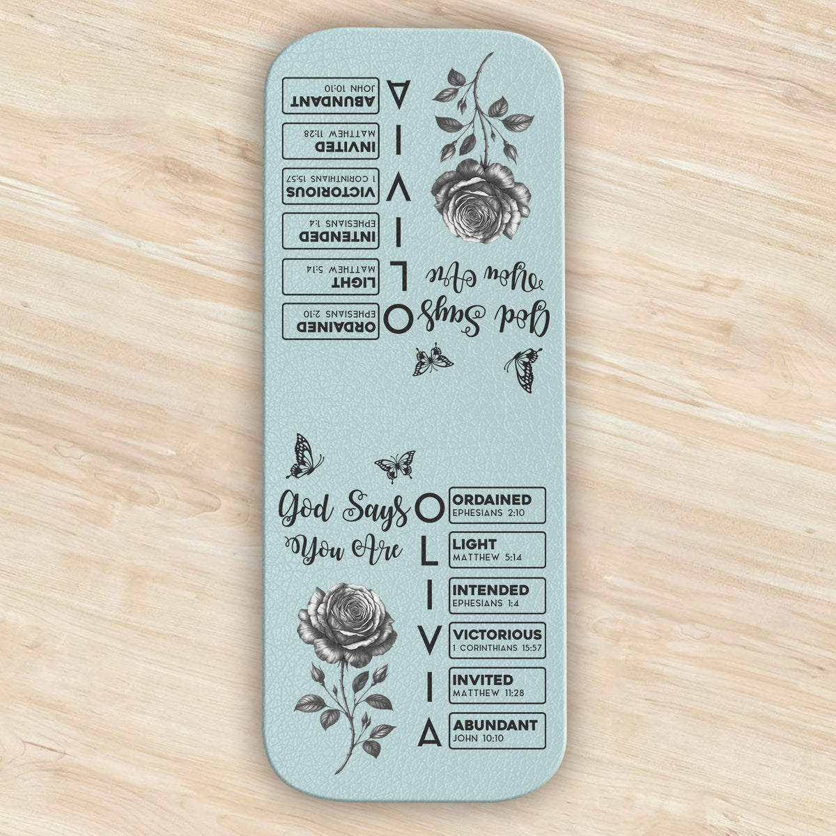 Gods Says I Am Name In Bible Toile De Jouy Style - Personalized Leather Magnetic Bookmark CH07 899538
