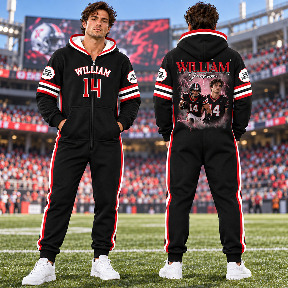 Custom Photo Football Onesie Pajamas - Football Player Gift HO82 903702