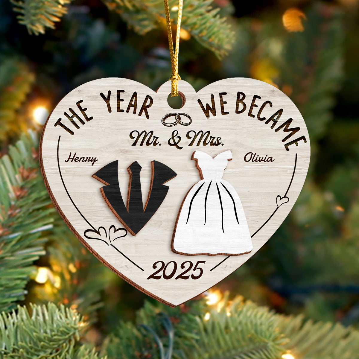 The Year We Became Mr. & Mrs. - Personalized 2-Layered Wooden Ornament CH07 896972
