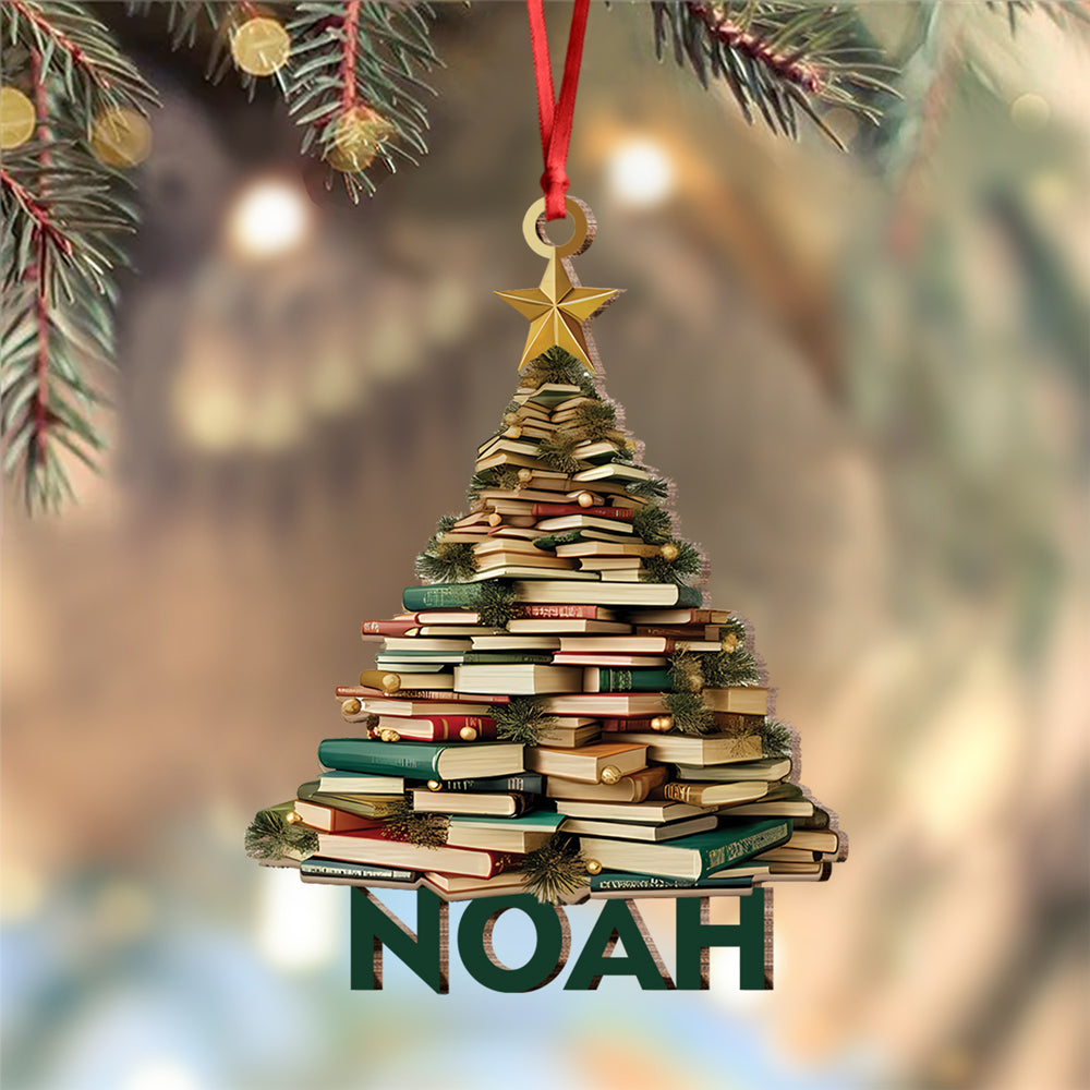 Personalized Name Book Christmas Tree Wood Ornament Book Lover Gift HA75 897492