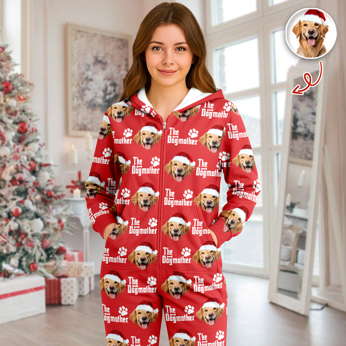 Custom Puppy Photo The Dog Father with Pawprints Design Onesie Pajamas LM32 897209