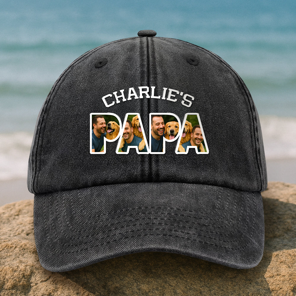 Upload Photo Dog, Cat & Dad - Dog, Cat's Dad Washed Denim Baseball Cap HA75 892510